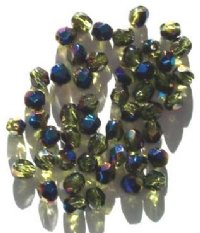50 6mm Faceted Olive Azuro Firepolish Beads